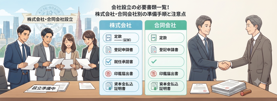 会社設立の必要書類一覧！株式会社・合同会社別の準備手順と注意点